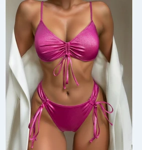 2026 Fashion Young Reflective Sexy Bikini 2 Piece Bandage Pink Beachwear Swimwear