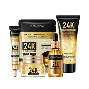 24K Gold Private Label Hyaluronic Acid Serum Face Cream and Eye Cream Set Vegan Anti-Aging Wrinkle Repair Whitening Skin Care