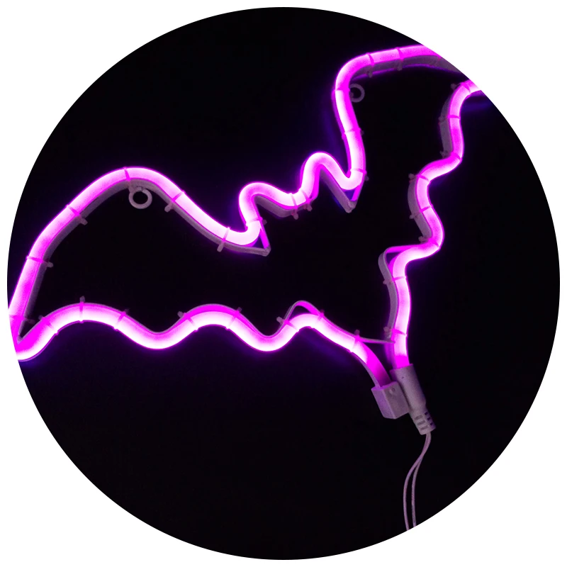 ul 120v蝙蝠形万圣节装饰led霓虹灯紫色万圣节灯