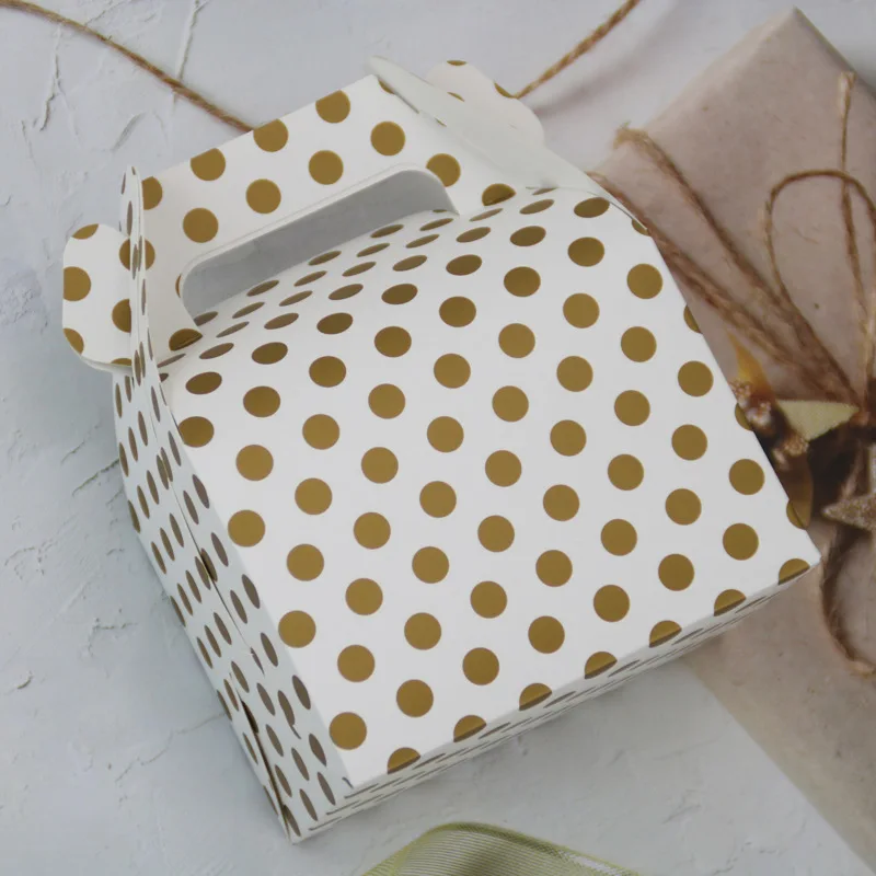 Multi-Color Dot Design Fashionable Gable Handle Portable Paper Cake Candy Cheese Cake Container for Food Sugar Foldable Folder