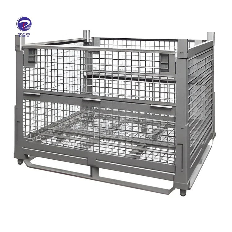 Powder Coating Stacking Warehouse Knock Down 2 Gate Wire Mesh Steel Bin