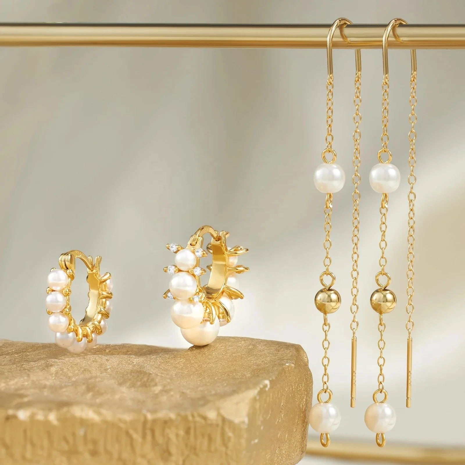 Elegant French Style Pearl Hoop Earrings