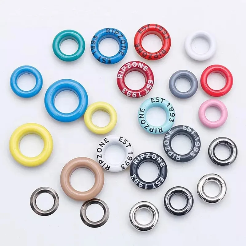 Высокое качество различные цвета и размеры логотип на заказ живопись одежды металлические круглые края люверсы с логотипом для сумки