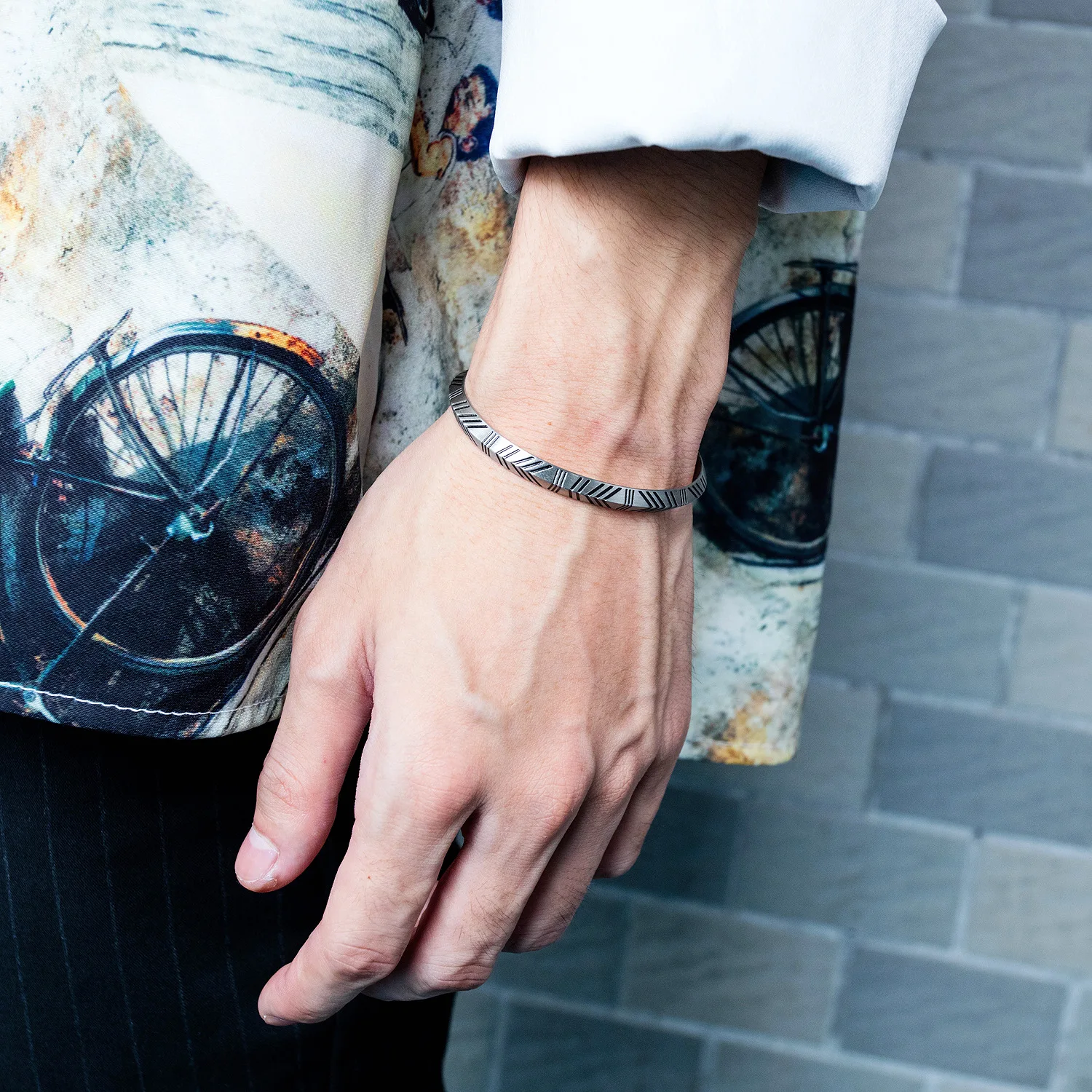 VAF Open Viking Silver Cuff Bangle Bracelet Stainless Steel Mens Argent Bracelets