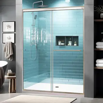 Cheaper Price Aluminum Framed Double Sliding Bypass Shower Doors Bathroom Glass Shower Screen Bathroom Shower Cubicle