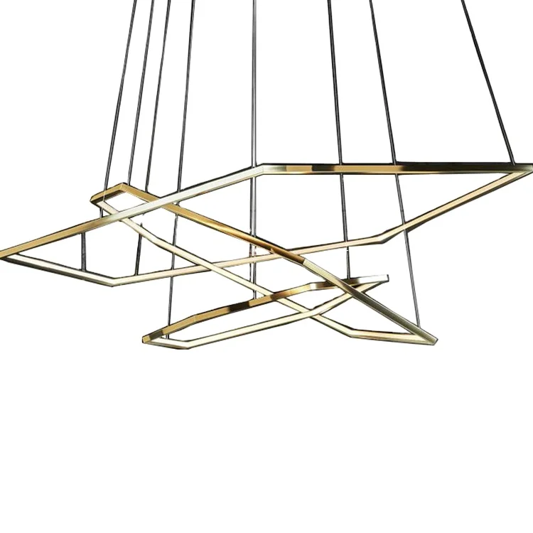 3 Ring Stainless Steel Hexagon Linear Led Pendant Light Living Room Large Nordic Modern Gold Luxury Chandelier