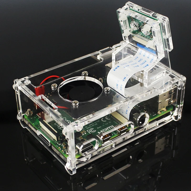 Raspberry Pi 4B Transparent Acrylic Case with Camera Holder for