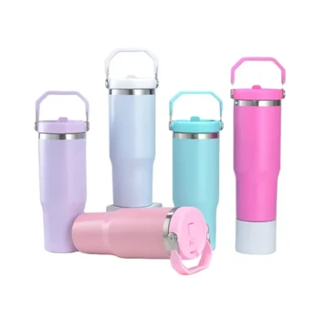 USA wholesale ready to ship mixed colors Flip top Straw Sublimation 30oz tumbler with handle sublimation blank hot pink