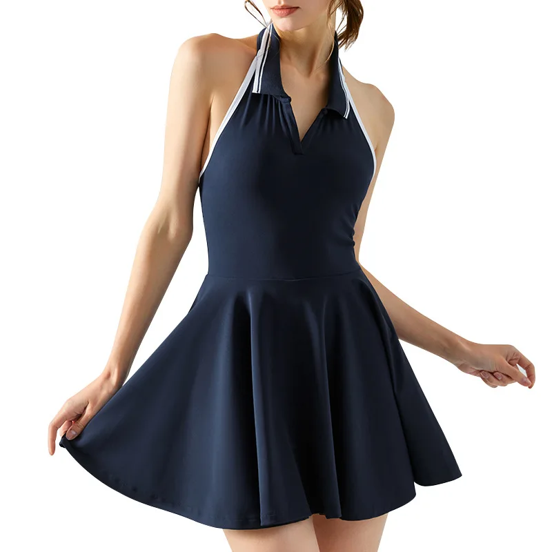 Women Outdoor Polo Halter Neck Tennis Sports Dress Soft Stretchy Quick Dry  Comfort Yoga Tennis Dress With Padded