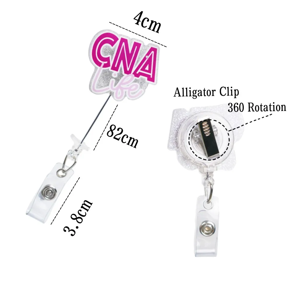 Bestom Eco Friendly Cute Fancy Glitter Acrylic Cna Badge Holder Reel