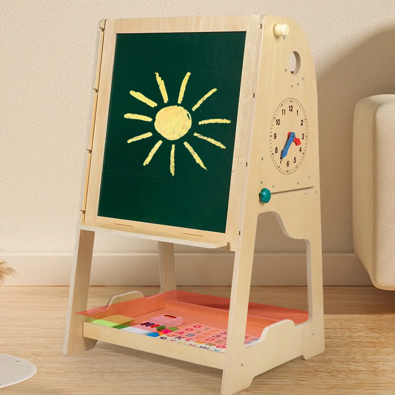 2 in One Wooden Blackboard Drawing Board with Chair Set for Kids