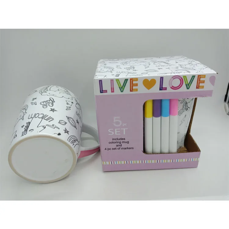 16oz Ceramic Coloring Mug And 4pc Set Of Markers Gifts Mug For Kid