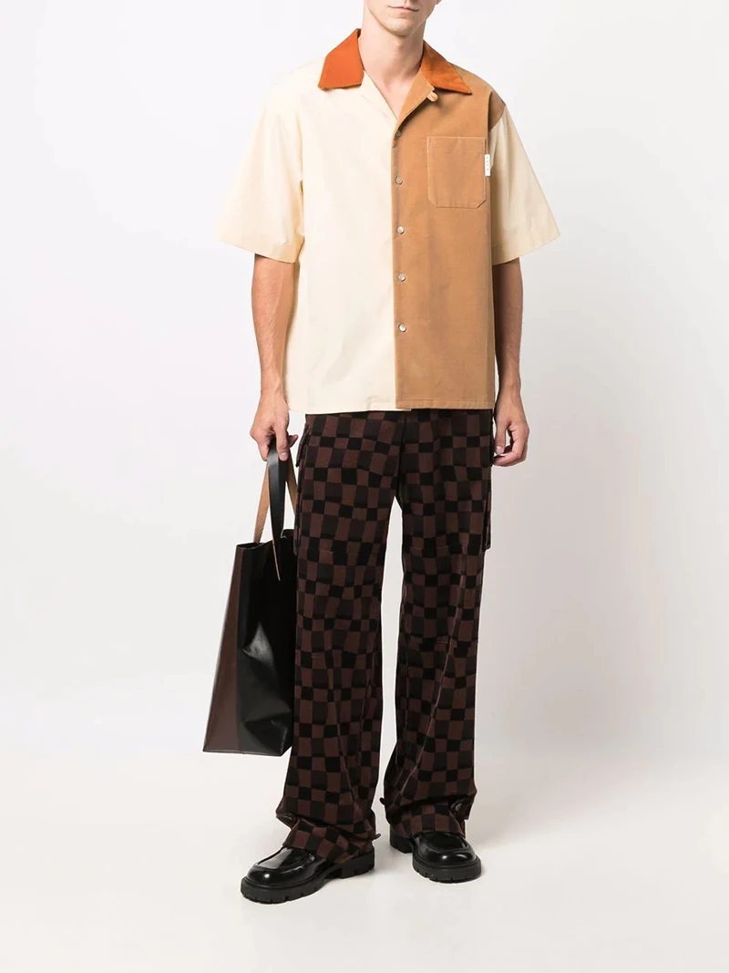 OEM Custom Made Boxy Relaxed Fit Corduroy Panel Bowling Shirt for Men New Fashion Cotton Blouses