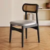 Legno massello nero - rattan - pelle in microfibra grigia