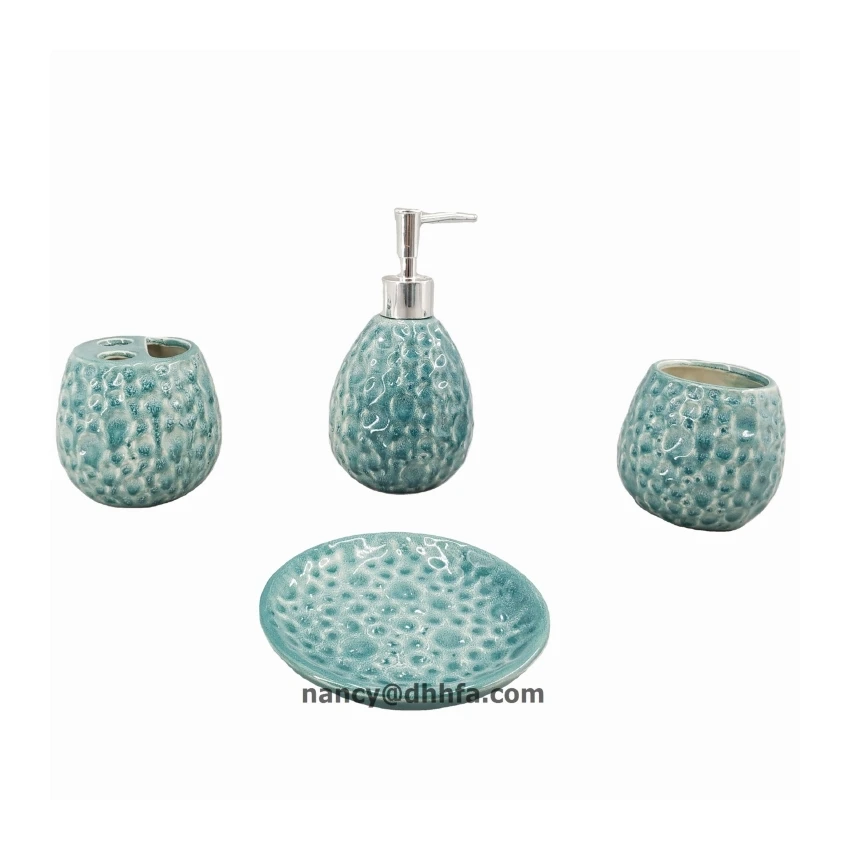 Popular Grid Pattern Design Ceramic Bathroom Accessories Set