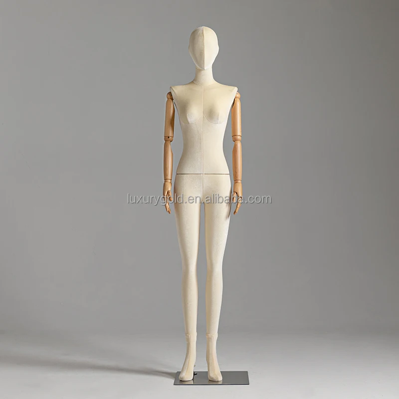 ✨ Elegant Plus Size Female Mannequin with Wooden Arms & Velvet Torso