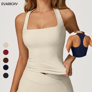 Women's Fitness Workout Breathable Racer Back Compression Tank Top with Removable Padding Four-Way Stretch & Quick Dry