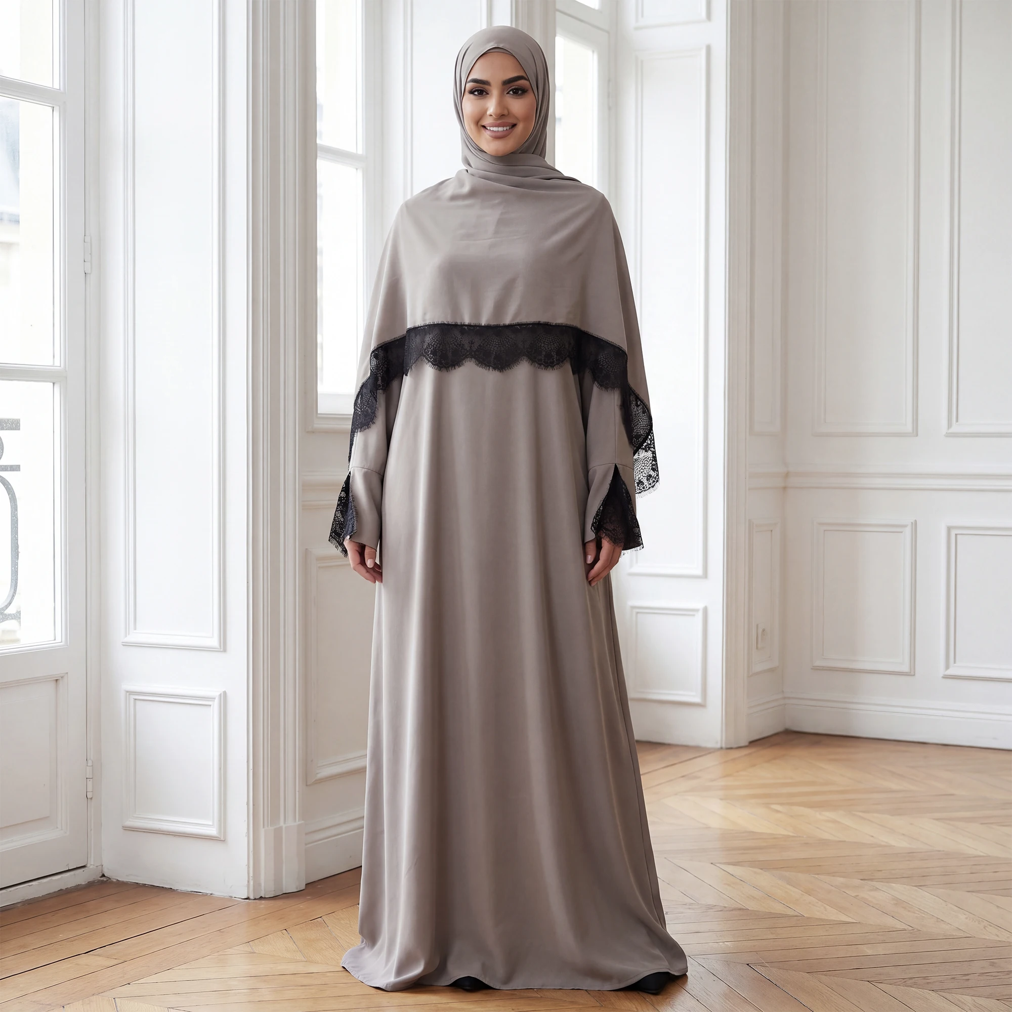 Mexizo 2026 Ramadan Modest Lace Abaya 2pcs Set Islamic Women Muslim Long Dress Elegant Casual Party Abaya With Matching Hijab Mexizo 2026 Ramadan Modest Lace Abaya 2pcs Set Islamic Women Muslim Long Dress Elegant Casual Party Abaya With Matching Hijab