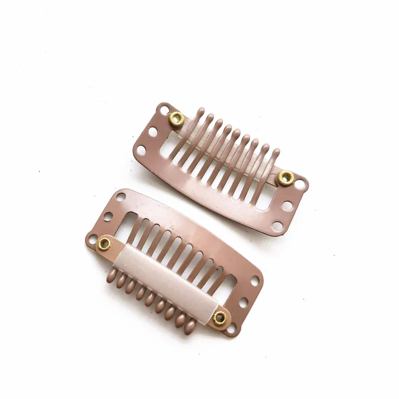 Wholesale Hair Extension Clips Black Light Brown Color 3.3cm 9 Teeth Chunni Snap with Safety Pin for Weft Extensions