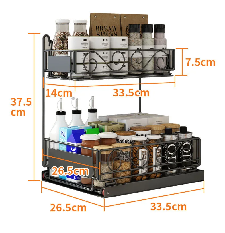 Organizzatore Estraibile A 2 Livelli Per Sottolavello – Altezza Regolabile 14,2-44,9 Cm, Metallico, Bianco, Per Cucina E Bagno - 4