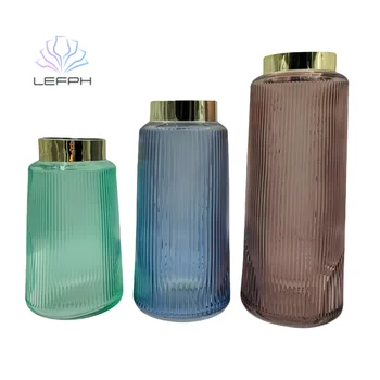 European Striped Colour Tabletop Glass Vase Elegant Luxury Large Glass Vase for Home and Dining Room Decoration