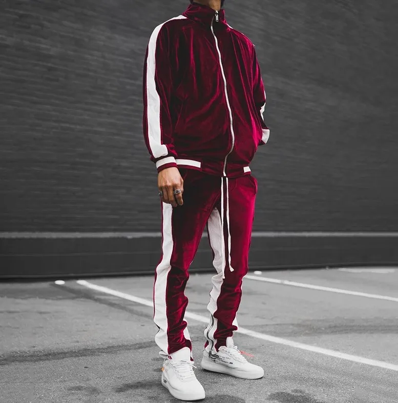 Plain Velvet Tracksuit Velour Custom Design Your Own Jogger Full Zip Sports Wear Men Sweatsuit Sets Bulk Ropa De Hombre
