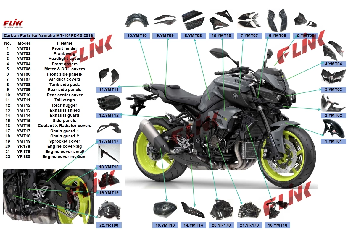 100% полная выхлопная защита из углеродного волокна для Yamaha MT-10 FZ-10 2016
