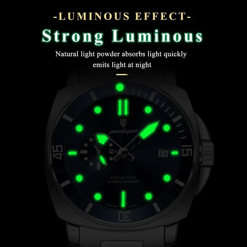 Poedagar 873 High Quality Men Quartz Watch Stainless Steel Strap Waterproof Luminous Cal aperçu 5
