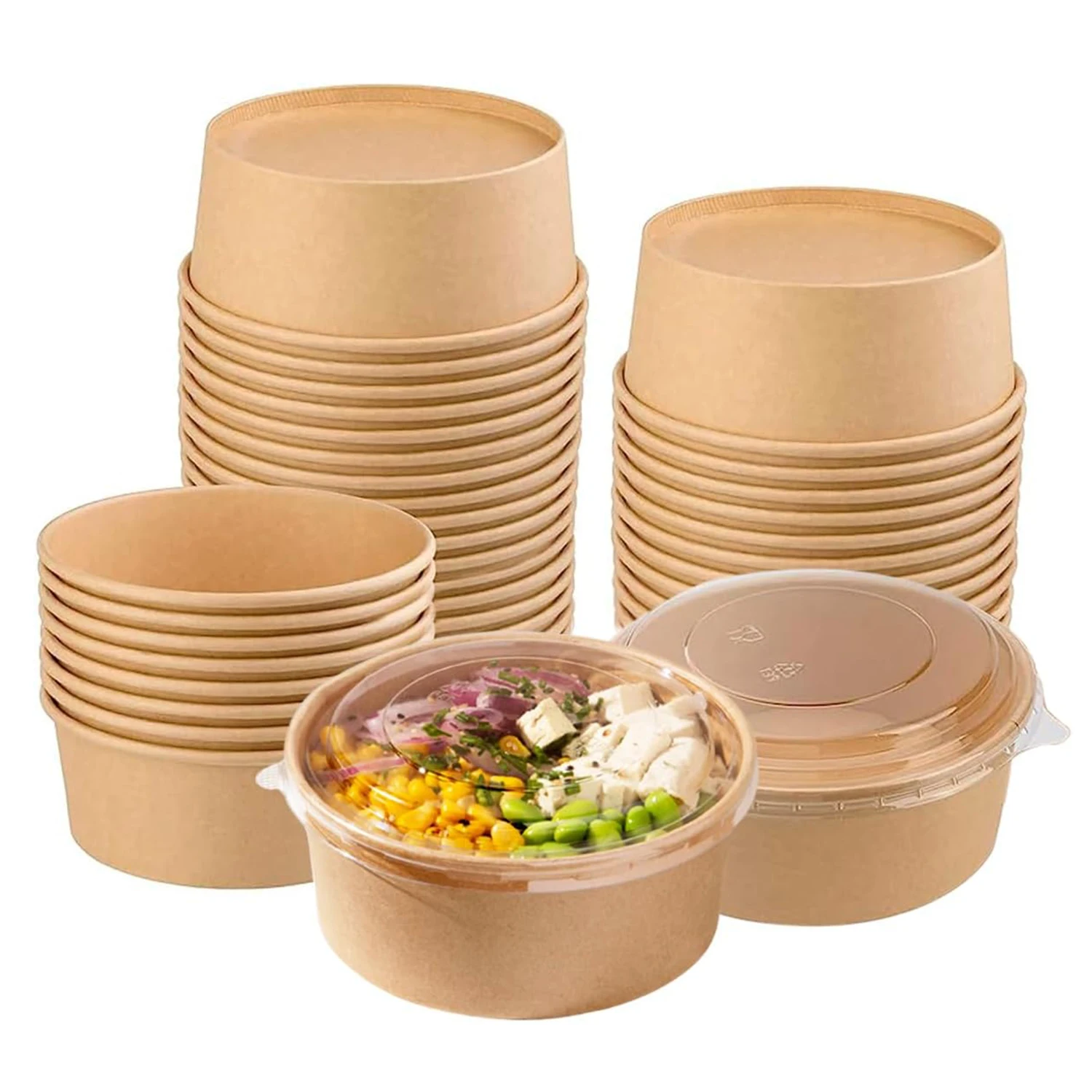 Eco Friendly Biodegradable Pulp Disposable Kraft Salad Ice Cream Sauce Noodles Bowls Packaging Container Quality With Lid