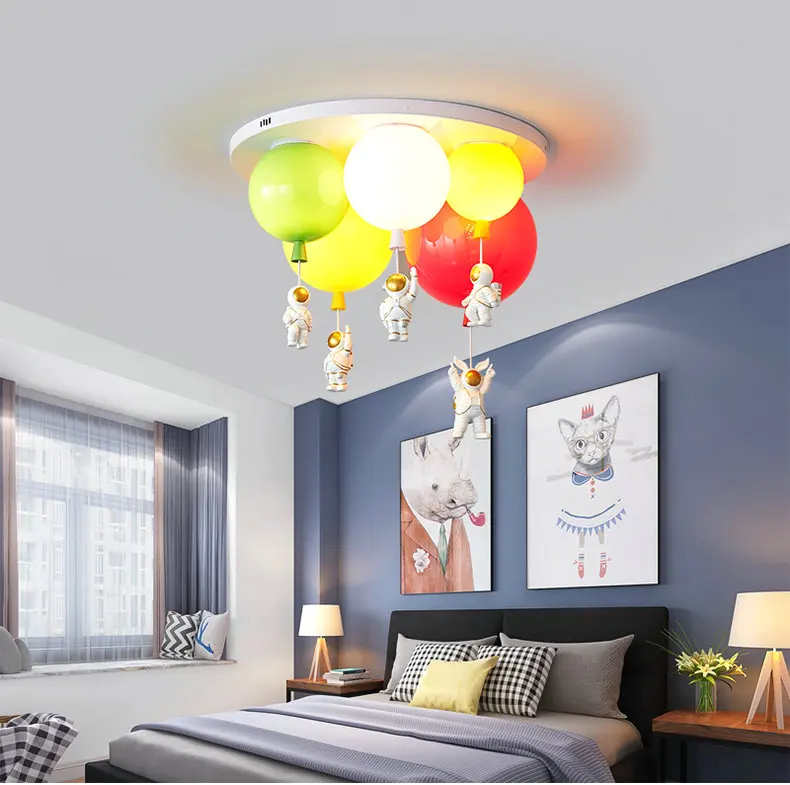 Lustre Enfant Astronaute étoilé - LED Dimmable, Diamètre 48 Cm, Suspension Réglable