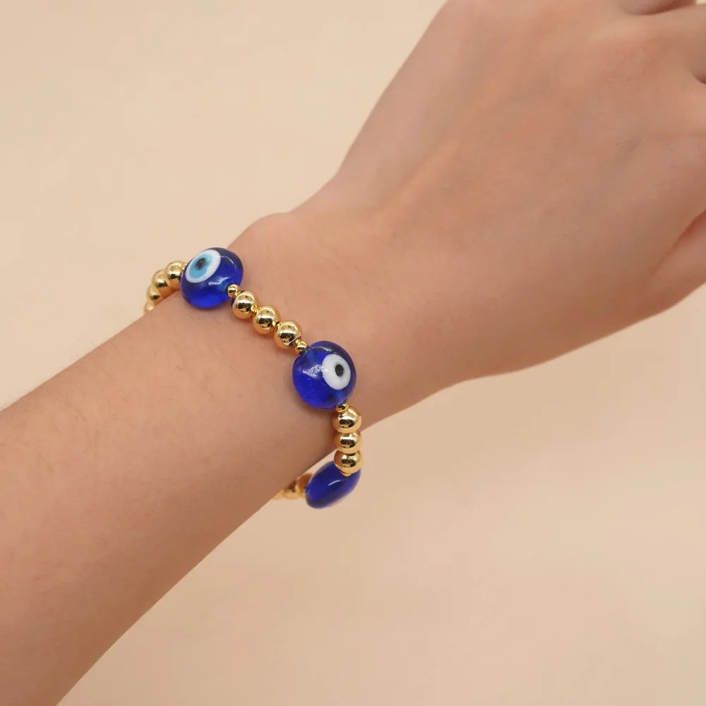 Blue Big Eye Bracelet Jewelry for Women Turkish Eye Bracelets Accessories Gold Plated Beads Pulseras Femme 2024