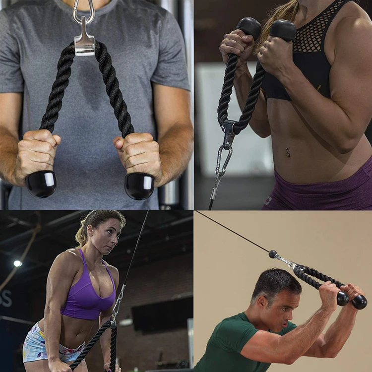 Китай Оптовая Красочные 27 дюймов 30 дюймов Универсальный прочная нейлоновая оплетка продлевает гимнастический канат тренировки бицепса Трицепс веревка Кабельное приспособление