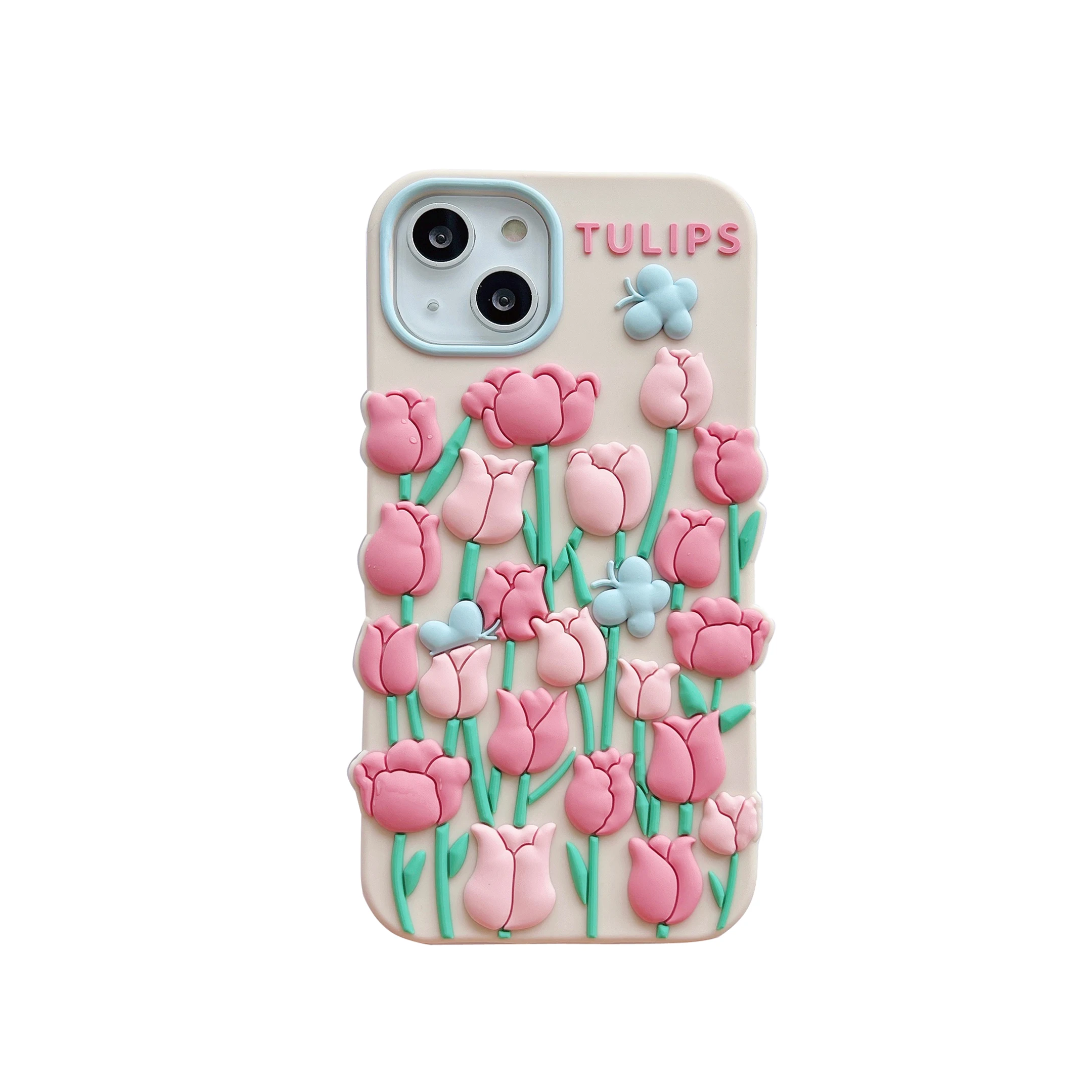 Aesthetic Black Tulip Wavy Phone Case for iPhone 15 Pro Max 14 