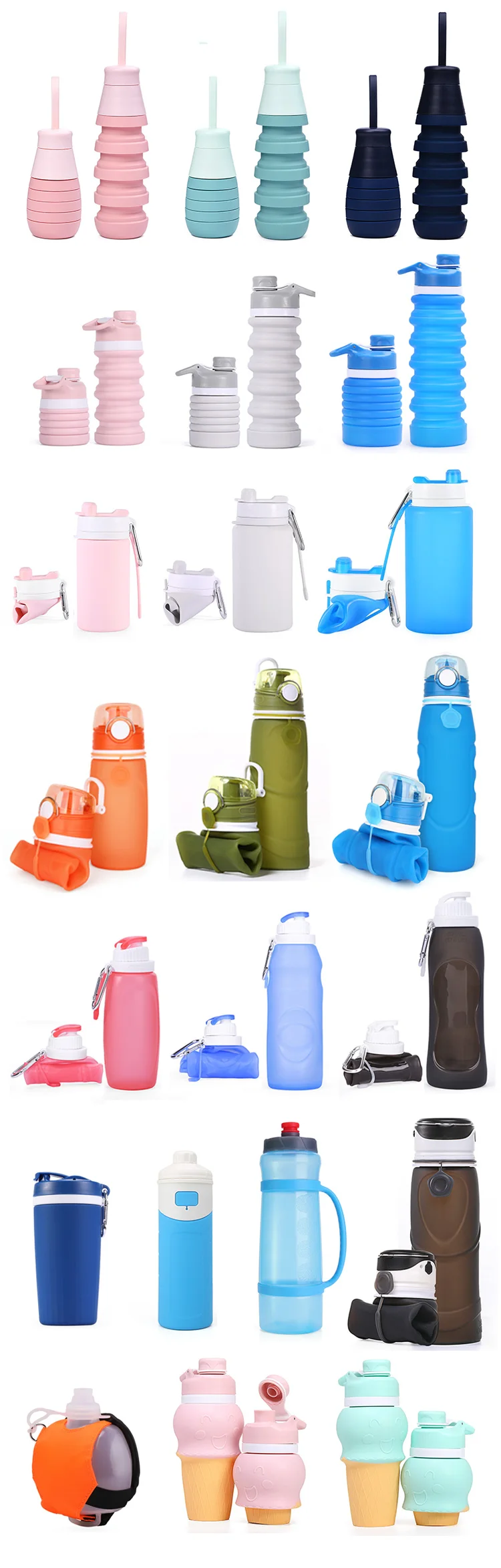 Foldable Silicone Sports Drink Water Bottle Custom Logo Designed Grm Botella De Agua Collapsible Water Bottle