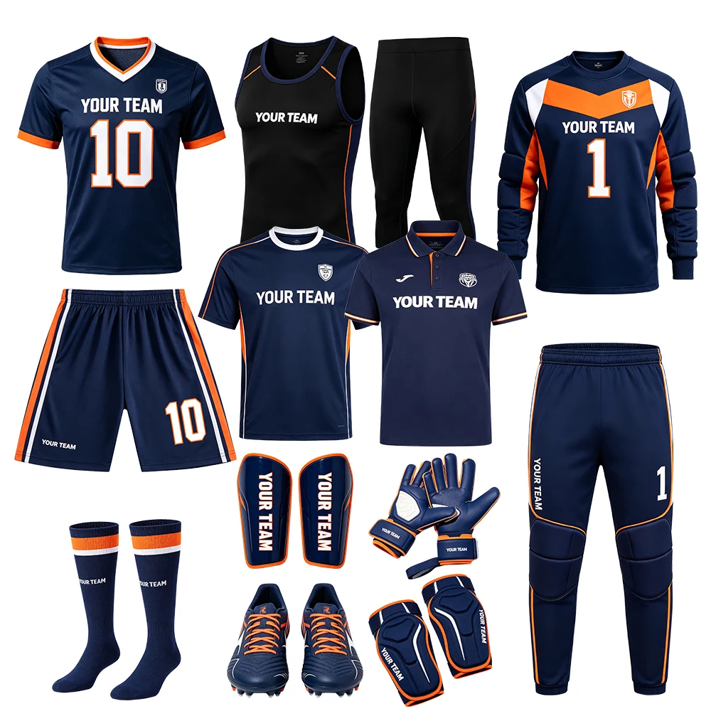 Custom Logo Promotional Modern Durable Soccer Team Uniform Set Football Jersey Training Wear Goalkeeper Kit Sportswear Silk