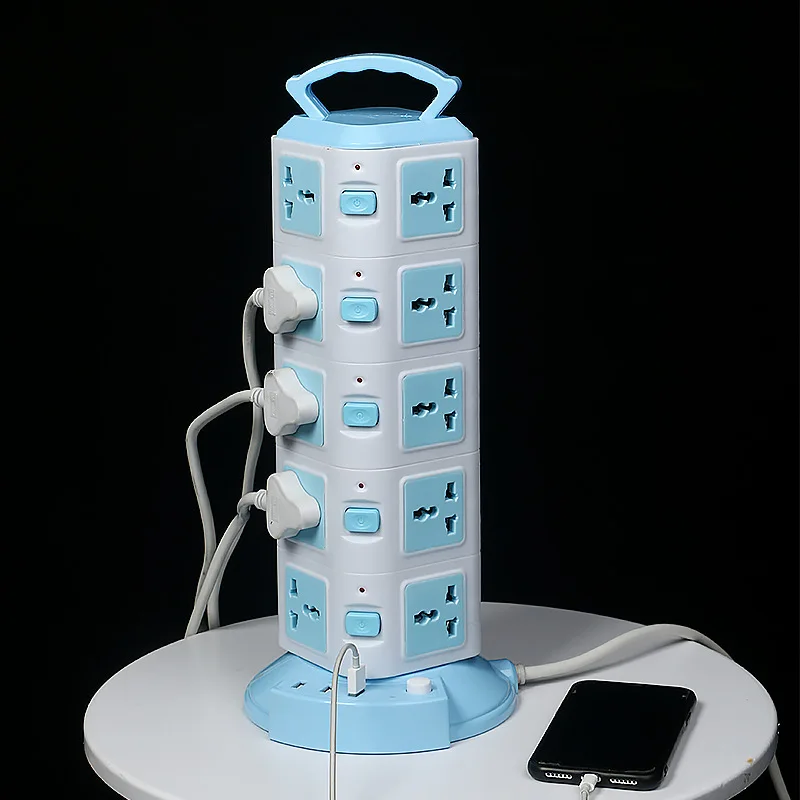 Multi Layer Outlet Plug Adaptor Power Socket Tabletop Vertical Tower USB Extension Board Cable Socket
