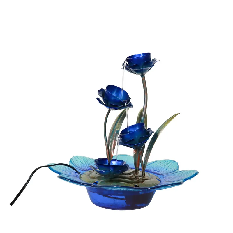 Liffy Indoor Desk  3-Tiers Metal Rose Relaxation Tabletop Waterfall Fountain Blue