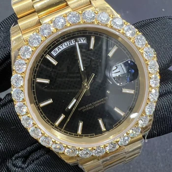 Factory Wholesale High-quality Stainless Steel Round Morganite Diamond Mechanical Automatic Wristwatch with Date Display