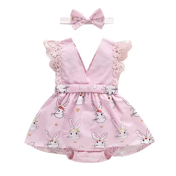 easter 2020 baby girl boutique 0-6 months infant dress romper bunny print ruffled fashion bubble romper baby
