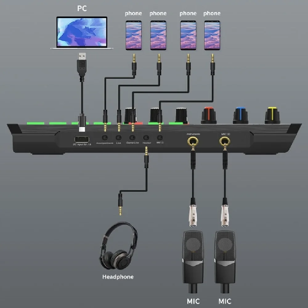 Многоканальный звуковой интерфейс pci k1 k10 для прямой трансляции, usb Звуковая карта для конденсаторного микрофона, динамический микрофон