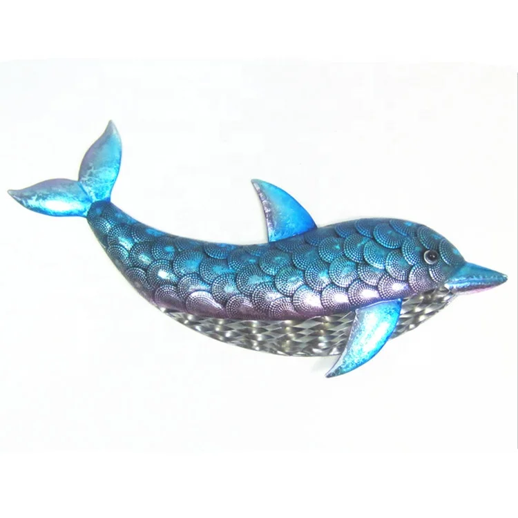 Handmade Gift Original Metal Crafts Dolphin3D fish Home Wall Art Sculpture Hanging Beach Home