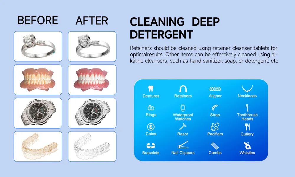 Description Picture 3 of itemUltrasonic Cleaning Machine Household Clean Jewelry With UV Lamp Dentures Small Black and White Touch Cleaner Home New Medical