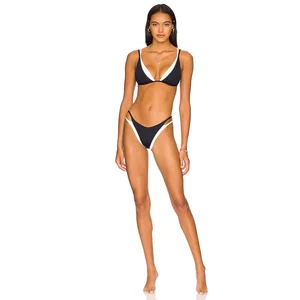 Custom Triangle 2 Piece Set Bikini Swimsuit with Scoop Neckline Pure Black and White Two-color High Quality for Women