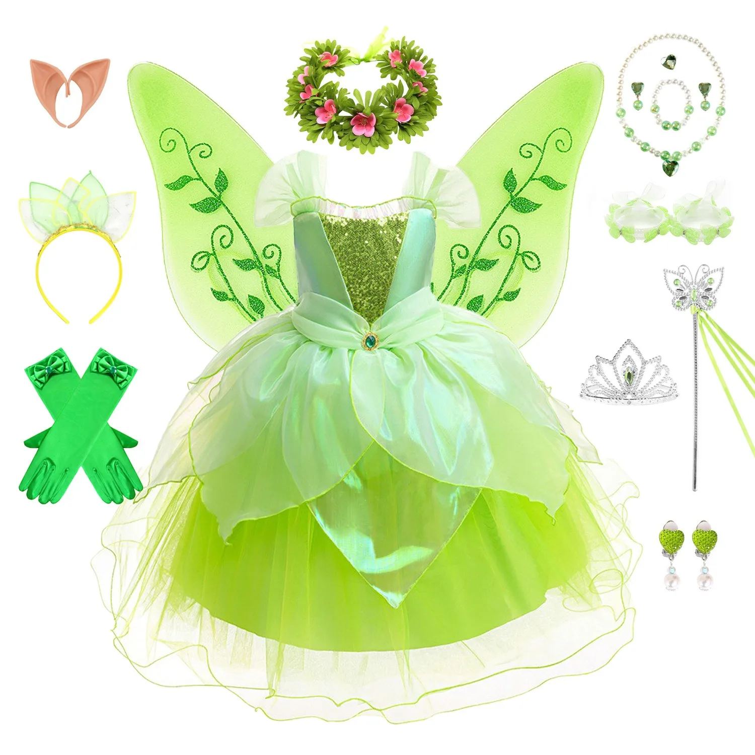 open lace back dress Posh Peanut Toddler Girl's Disney Tiana Tulle Dress in Green, 2 Toddler, Viscose from Bamboo