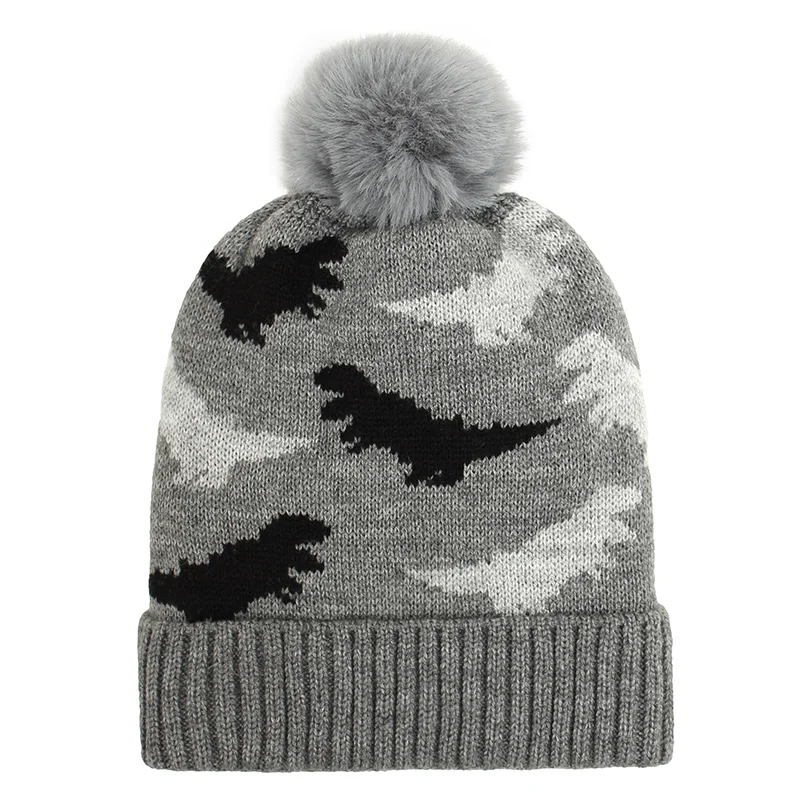 Bonnet Enfant Dinosaure à Oreilles - Laine Mélangée, Taille Unique 1-8 Ans, Motif Mignon, Chaud Pour L'hiver