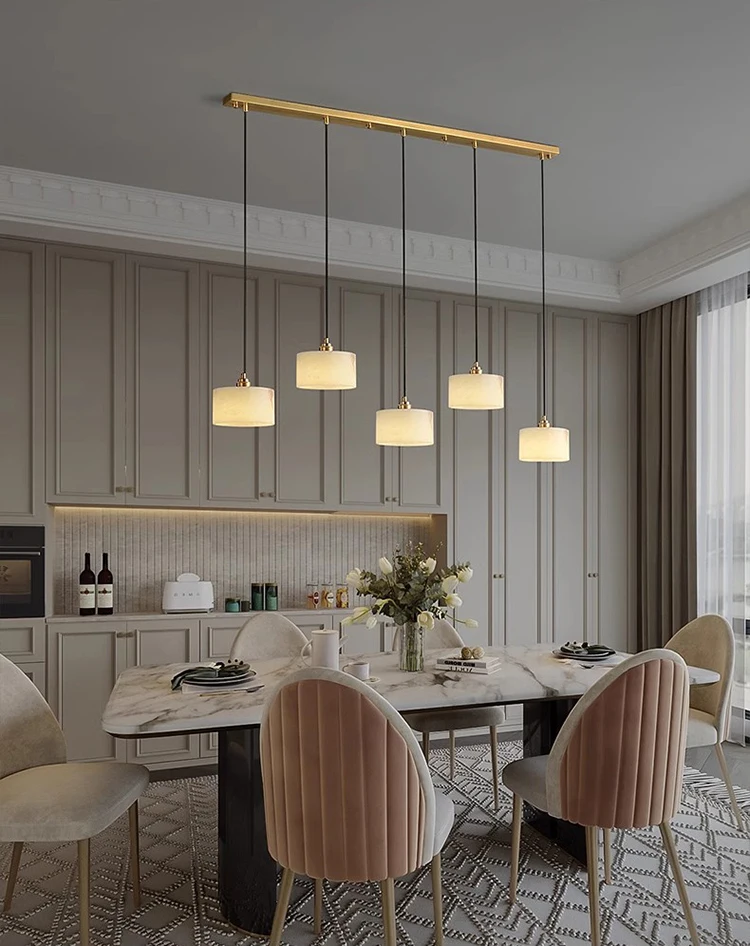 Dining Room Kitchen Lighting Modern Staircase Hanging Led White Alabaster Pendant Light Chandelier Marble Finish