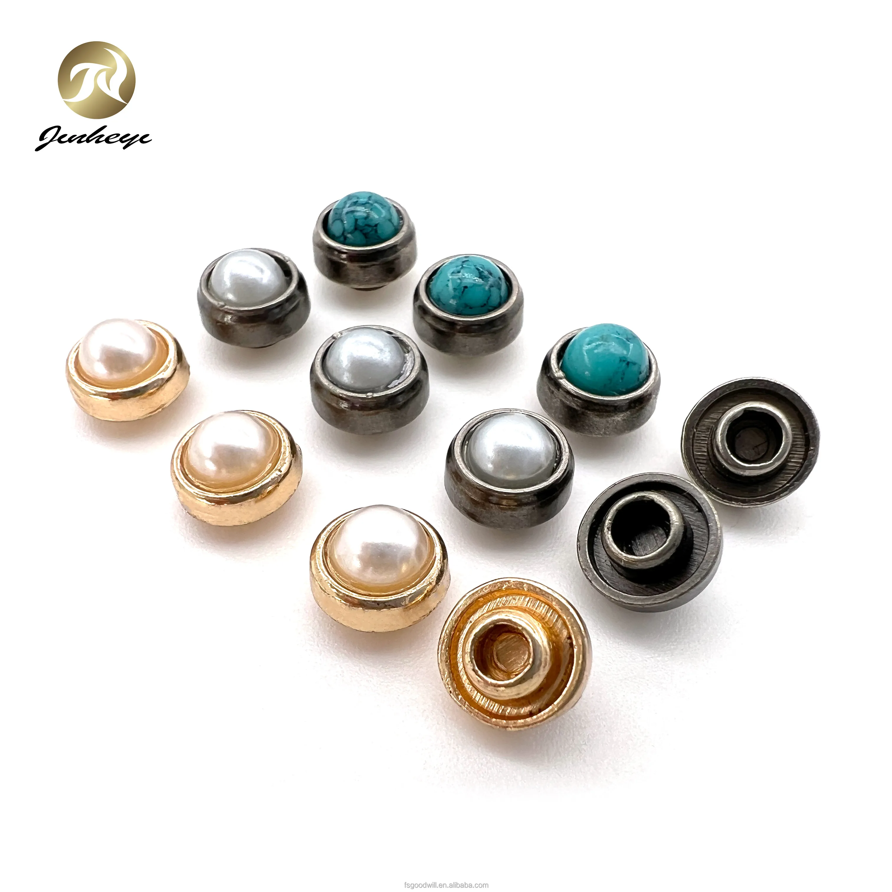 Бирюзовые камни полукруглые инкрустированные жемчужными бусинами заклепки для одежды красочные круглые жемчужные