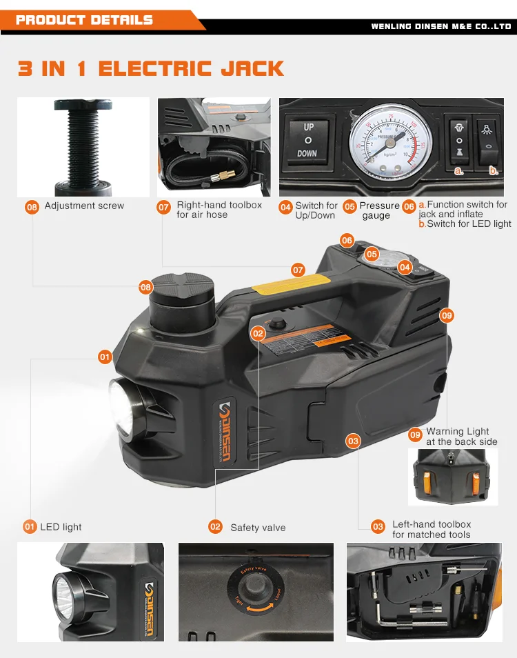 Car Jacks 3 In 1 Electric Car Jack Kit Impact Wrench Digital Display