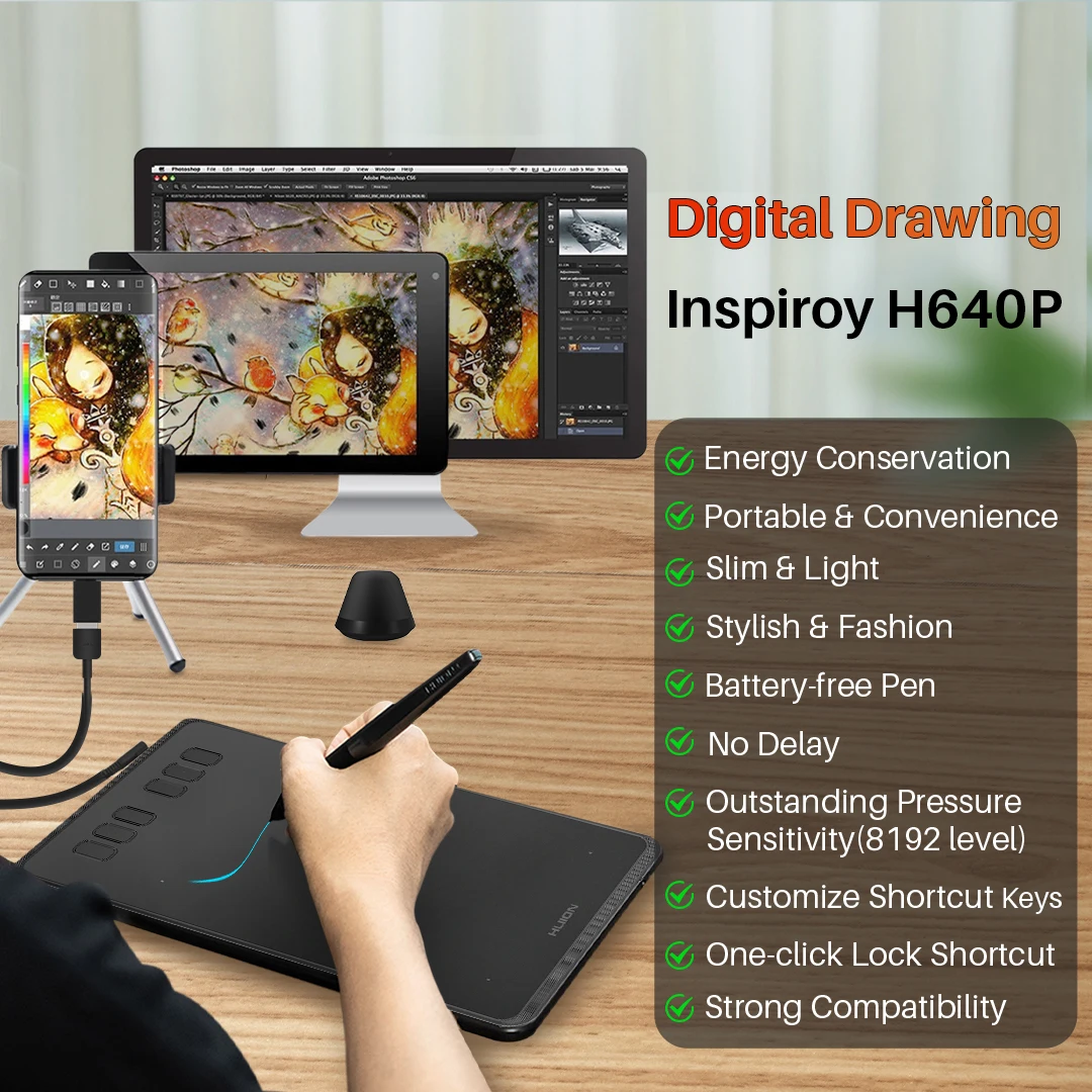 Tablet Xppen Magic Graphics Tablet Magic Drawing Pen HUION H640P Graphic Pen  Tablet For Pc Phone