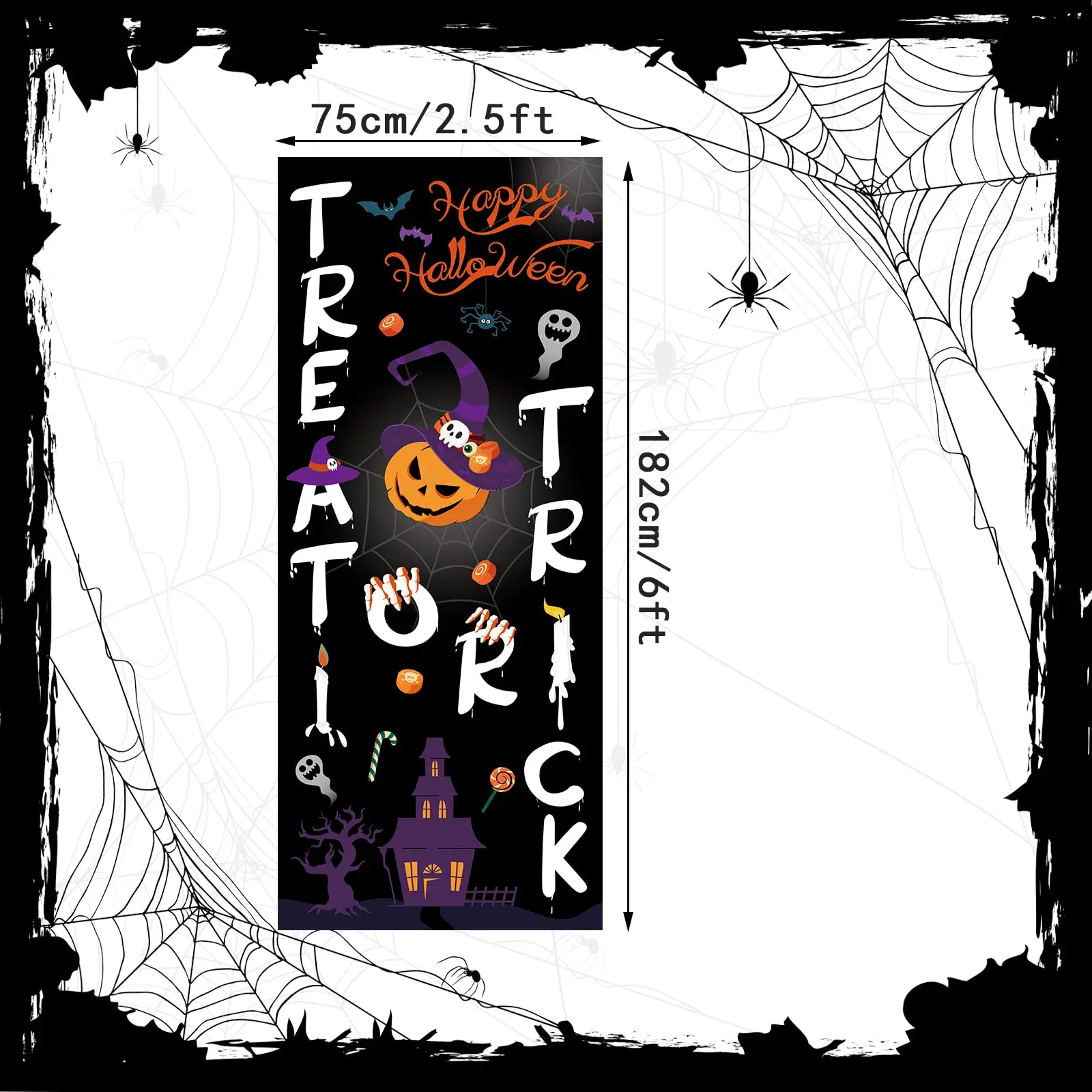 Halloween Déco Tulle Noir 215x600cm Avec 20 Autocollants